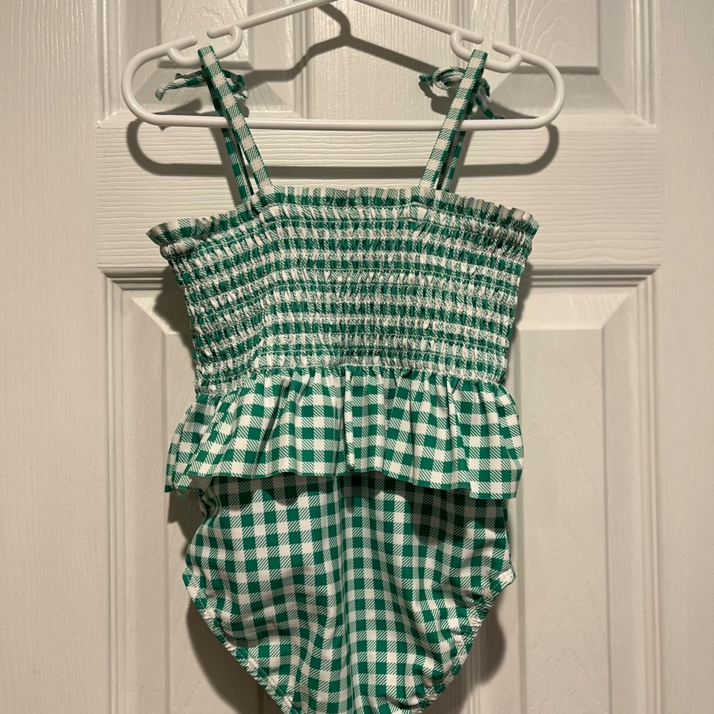 Old Navy Green Gingham Kids One Piece Swimsuit